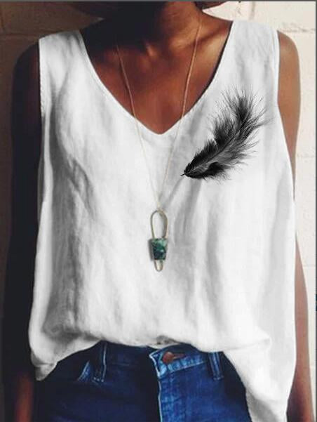 Cotton-Blend Sleeveless V Neck Shirts & Tops