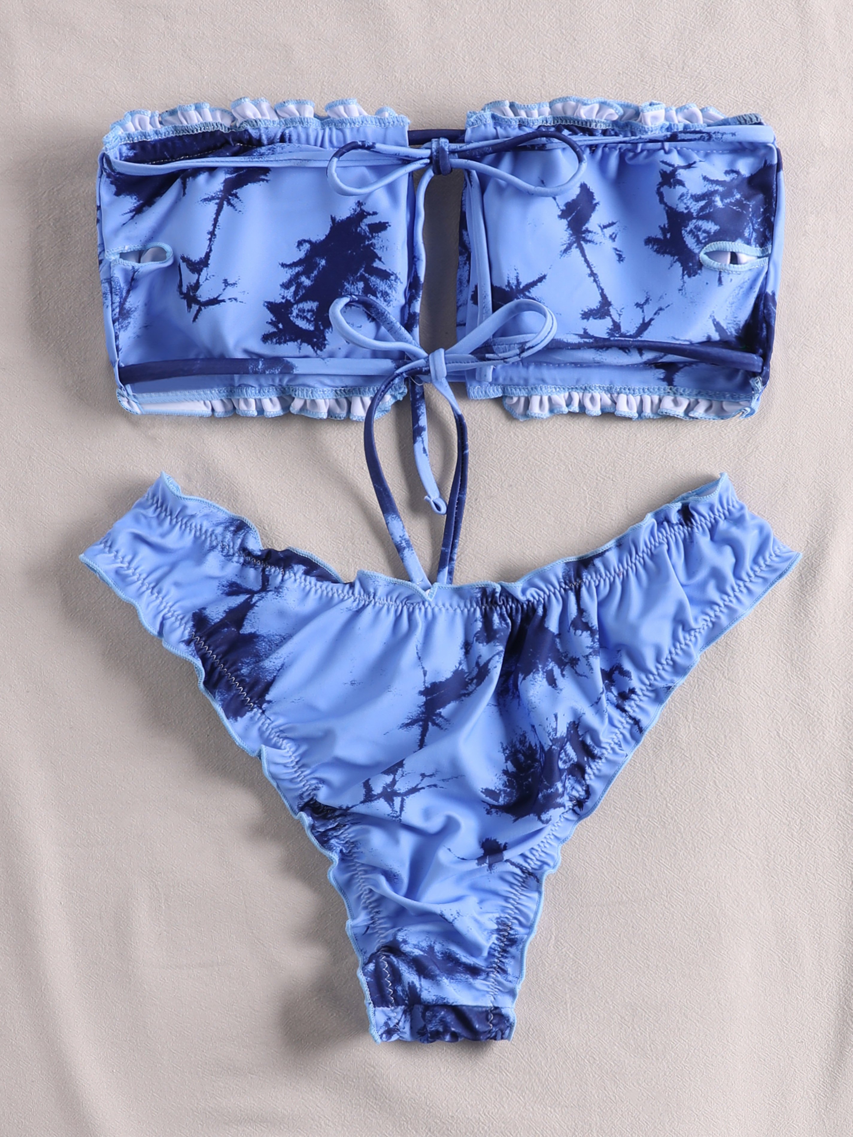 Tie Dye Print Cut Out Bandeau Bikini