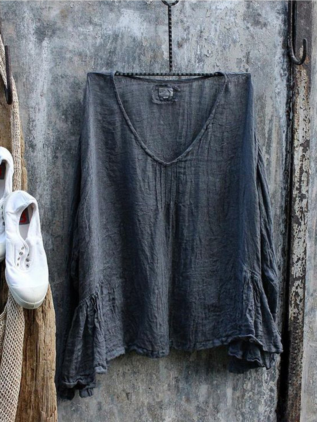 Casual Ruffled Solid Shirts & Tops