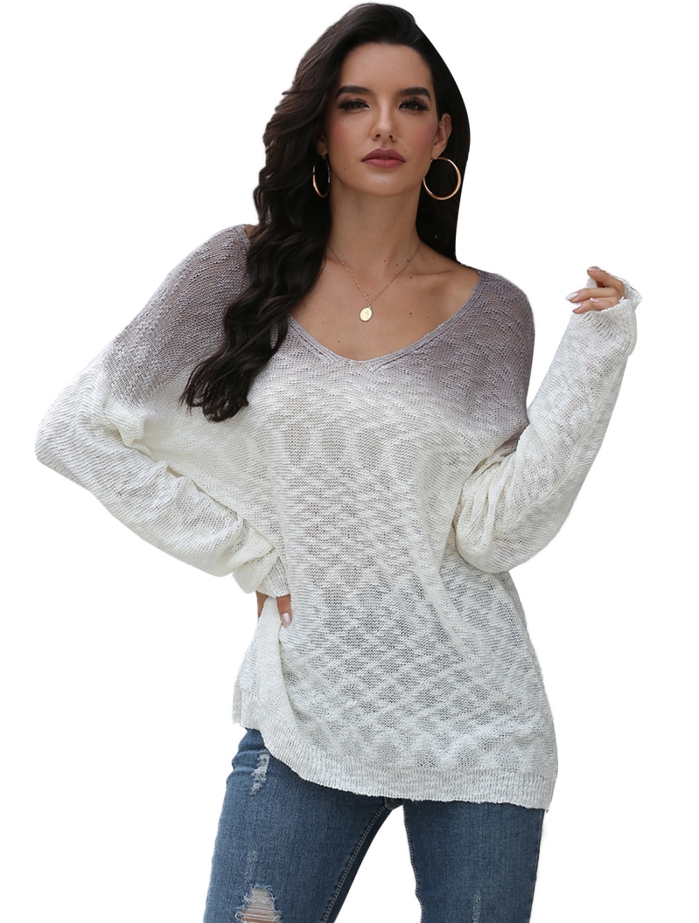 Autumn Gradient V-Neck Loose Knit Top