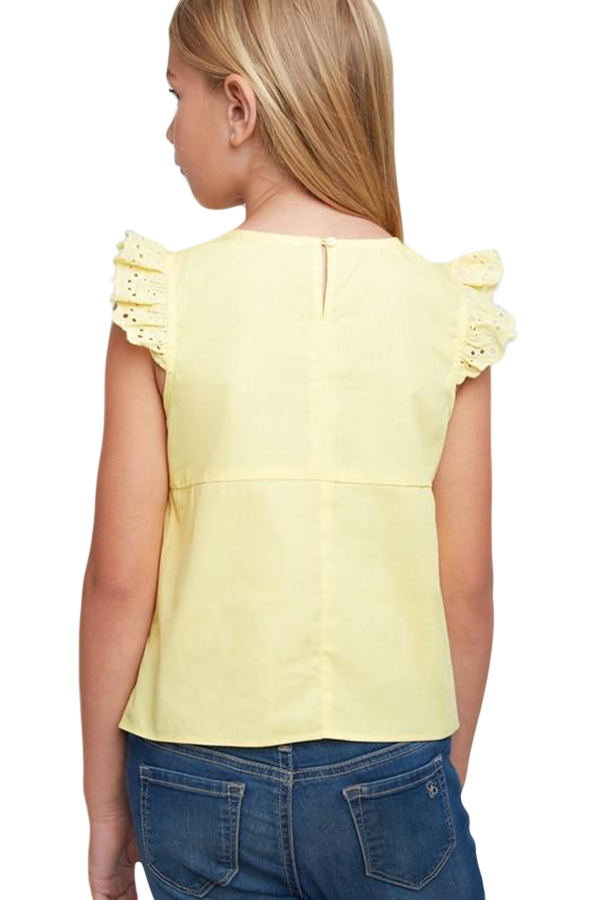 Yellow Eyelet Sleeve Tie-front Top