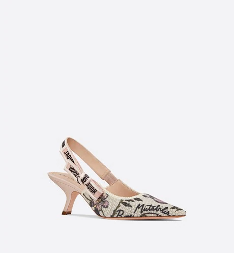 J'Adior Slingback Pump Multicolor Cotton with Rosa Mutabilis Embroidery