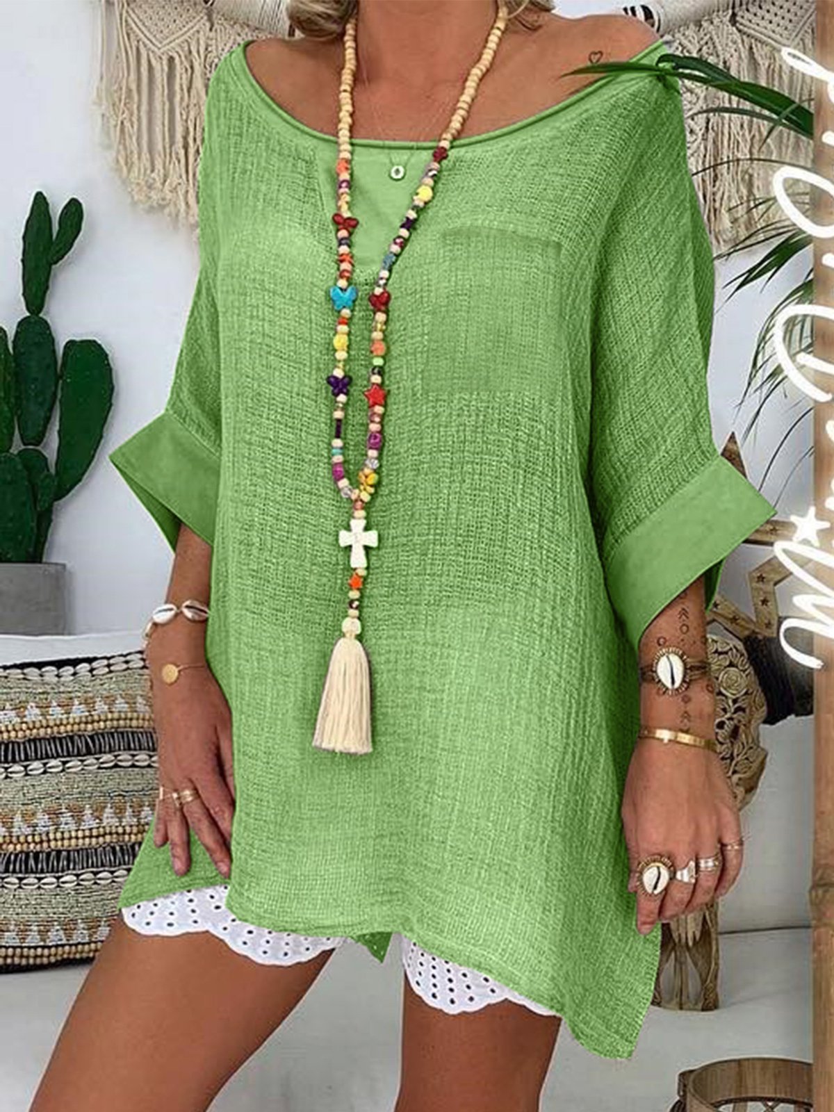 Plus Size   Women   Half   Sleeve  V-neck  Vintage  Casual   Tops