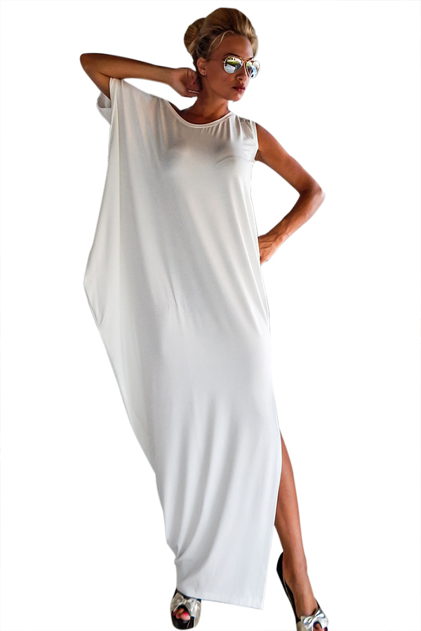 White Crochet Lace Back Oversized Kaftan Dress