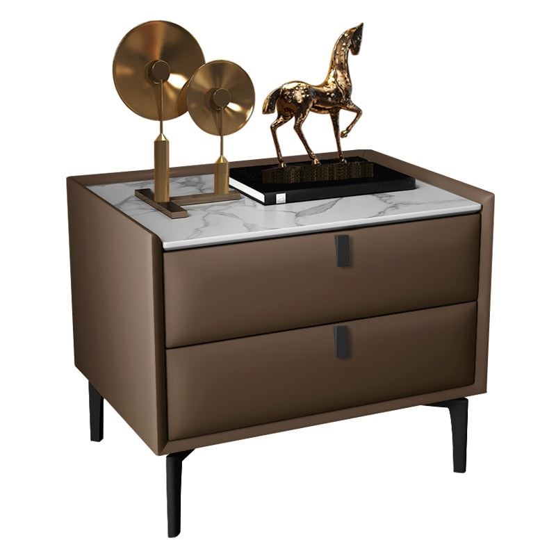 Simple Master Bedroom Bedside Cabinet All Solid Wood Bedside Table Leather