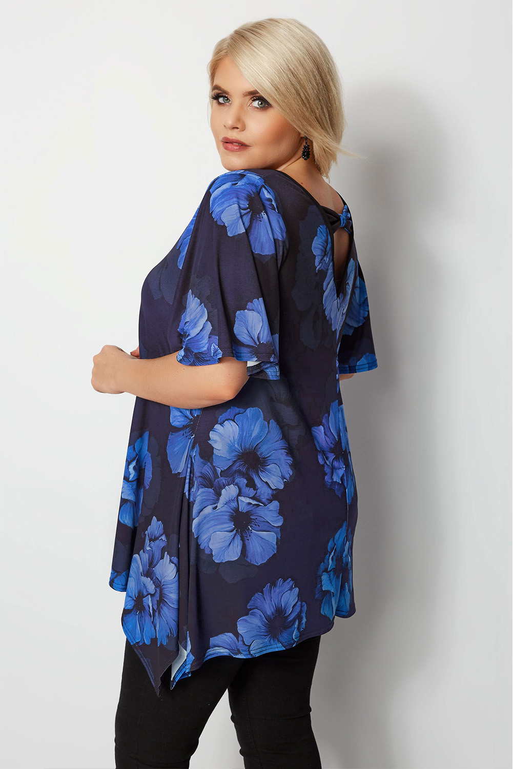 Black & Cobalt Blue Floral Plus Size Top