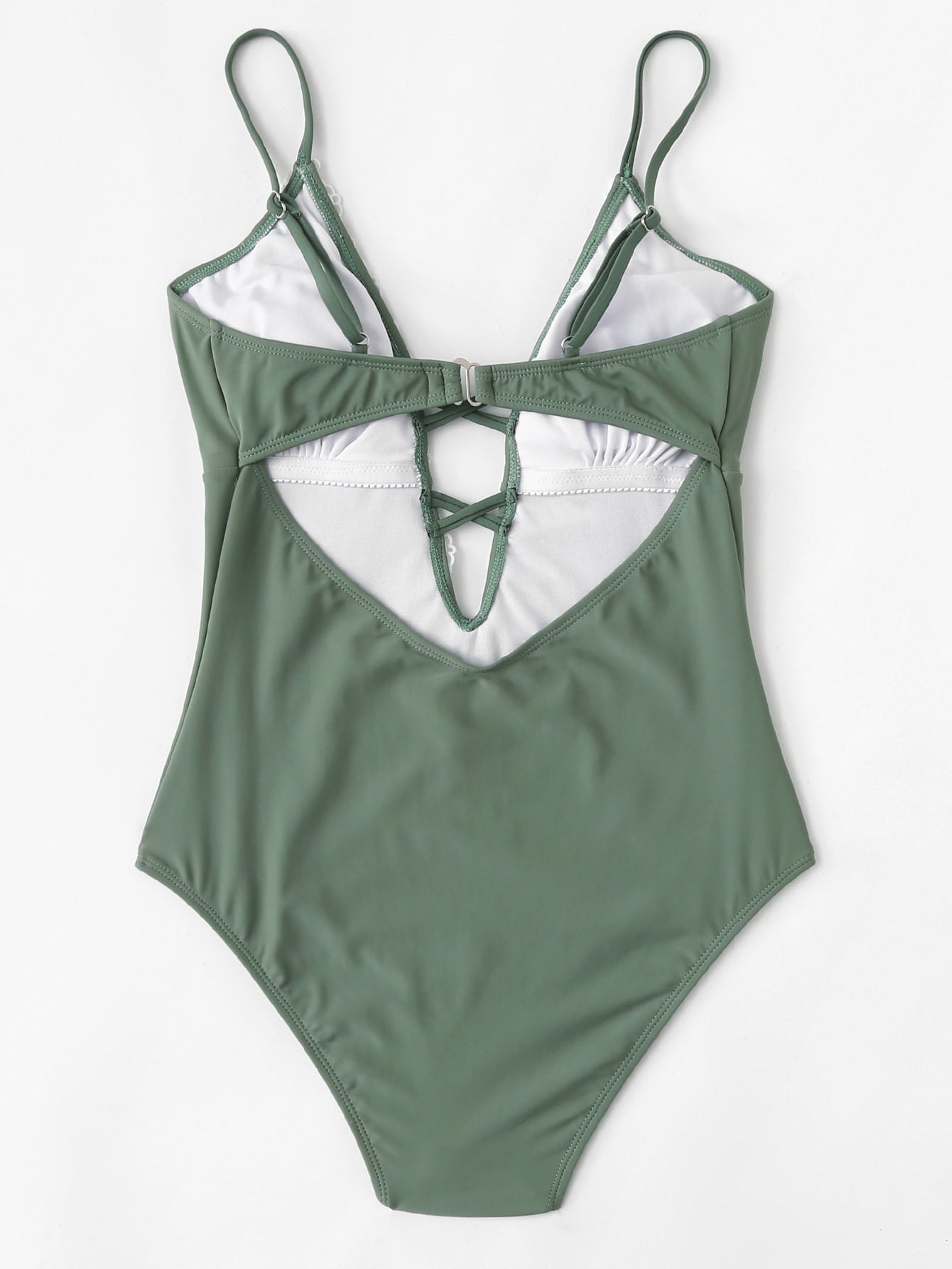 Lace Plunge Collar One-Piece Swimsuit