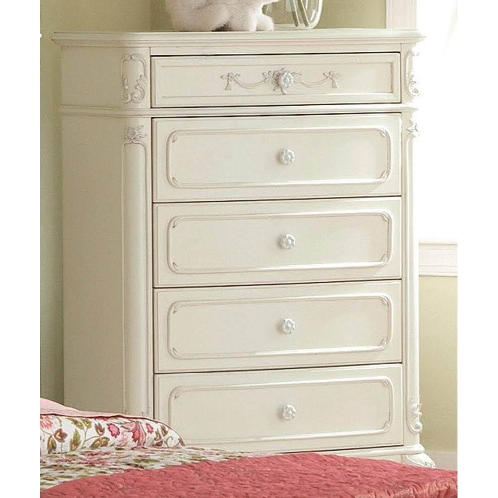 Benzara BM188537 Traditional Style Five Drawers Wooden Chest White