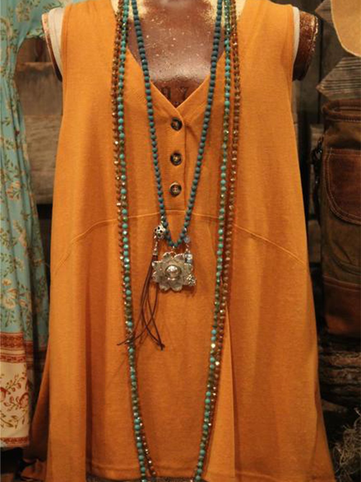 Brown Jersey V Neck Shift Vintage Shirts & Tops