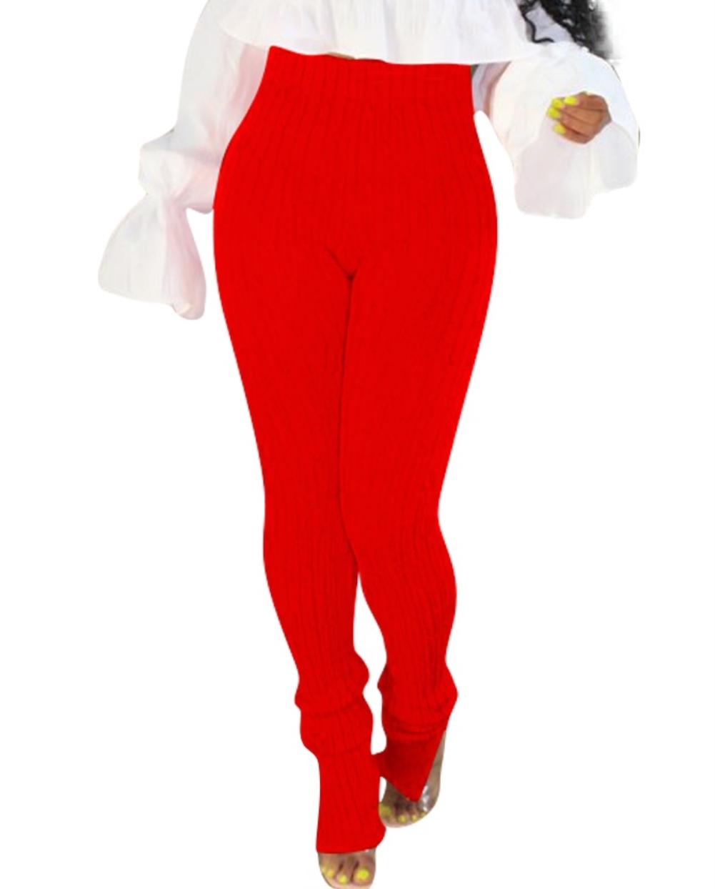 Sexy Slit Bottom High Waist Knit Pants