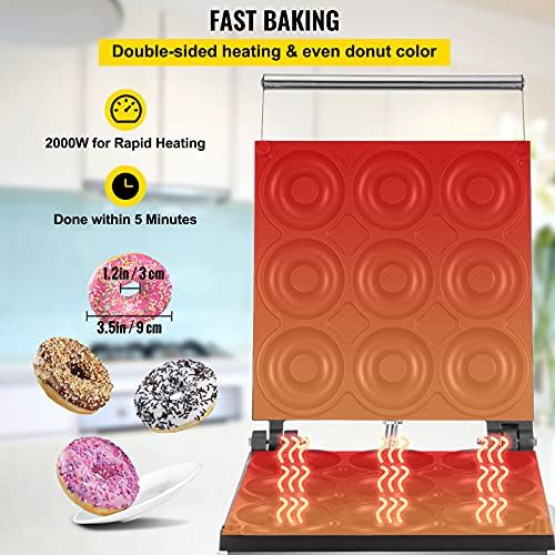 Electric Donut Maker, 9 Holes Commercial Donut Machine, 2000W