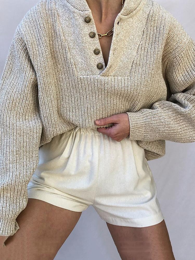 Women's Commuting Single-Breasted Pure Color Knit Sweater