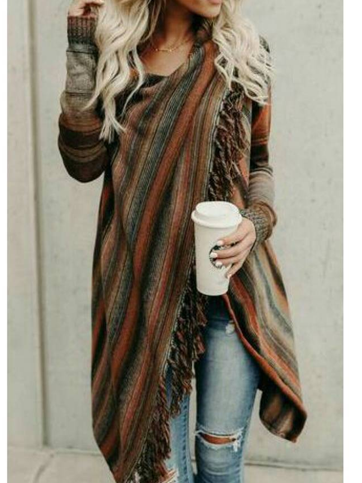 Asymmetrical Long Sleeve Stripes Casual Sweater