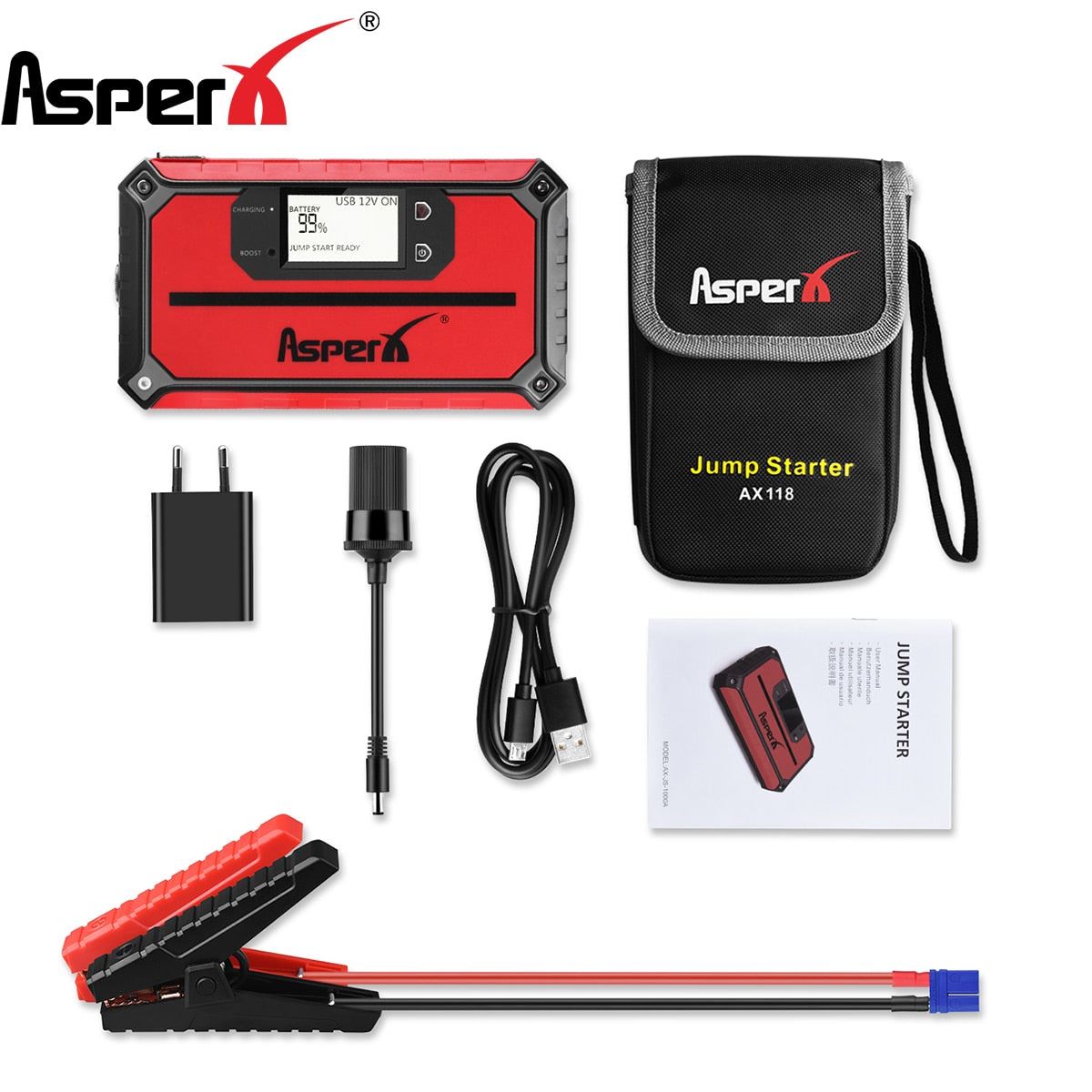 AsperX Jump Starter Car Booster Battery Starter Emergency Charging Device