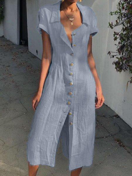 Summer Buttoned Solid Casual Shirt Dresses