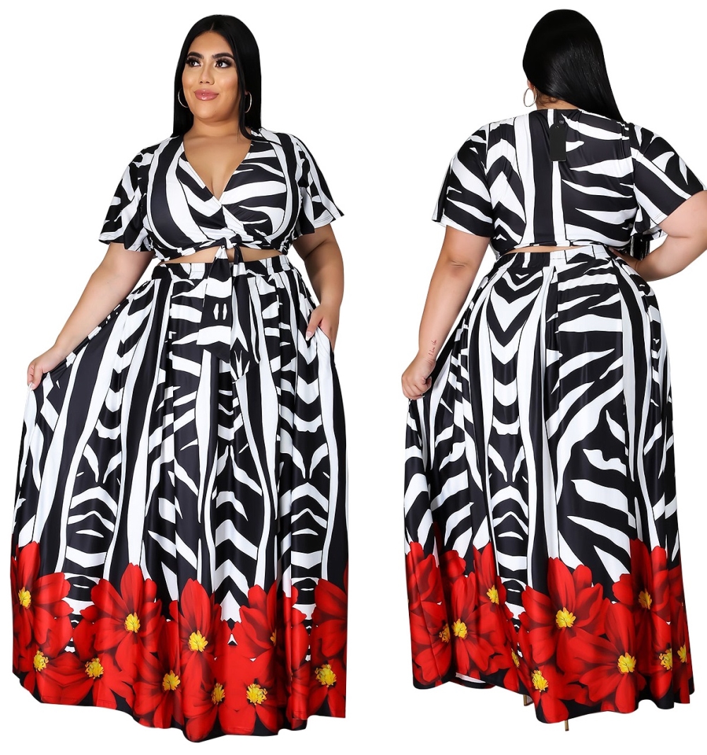 Plus Size Matching Crop Top and Maxi Skirt Set