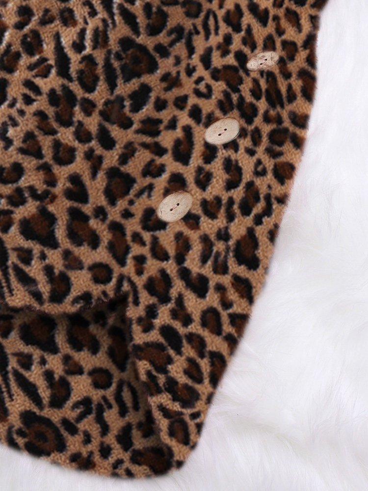 Warm Cozy Long Sleeve Vintage Leopard Print Teddy Bear Coats