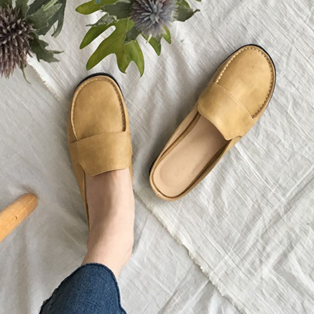 Women PU Slip On Panel Summer Flats Slippers Shoes