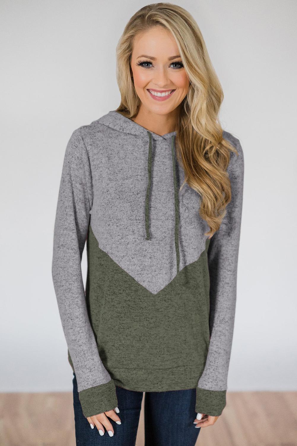 Green Rely on You Color Block Hoodie