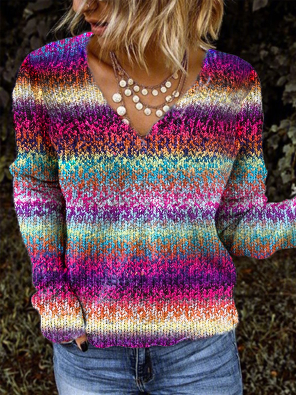 Long Sleeve Floral-Print Ombre/tie-Dye Woven Shirts & Tops