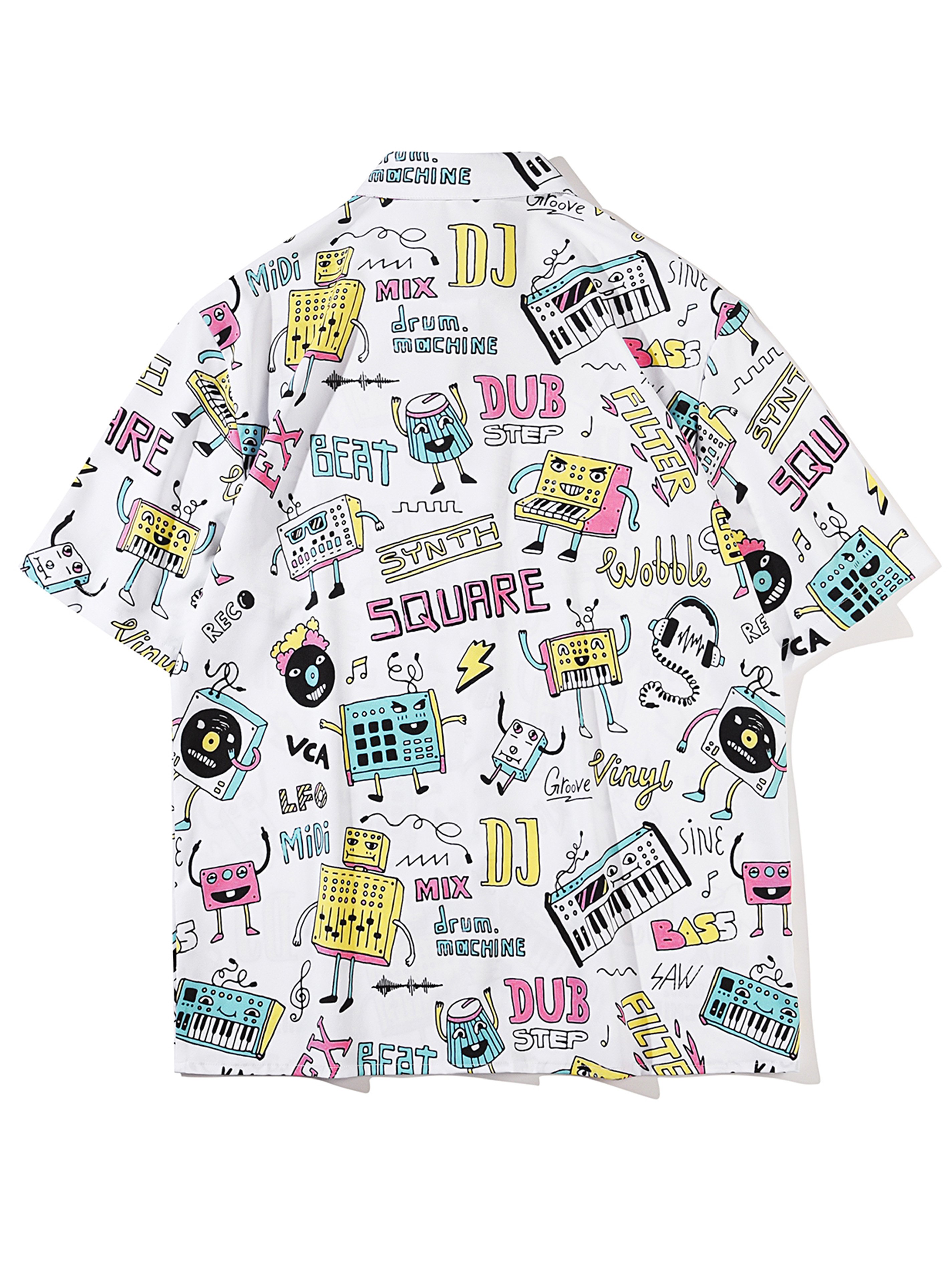 Men's Cartoon Music Print Button Blouse