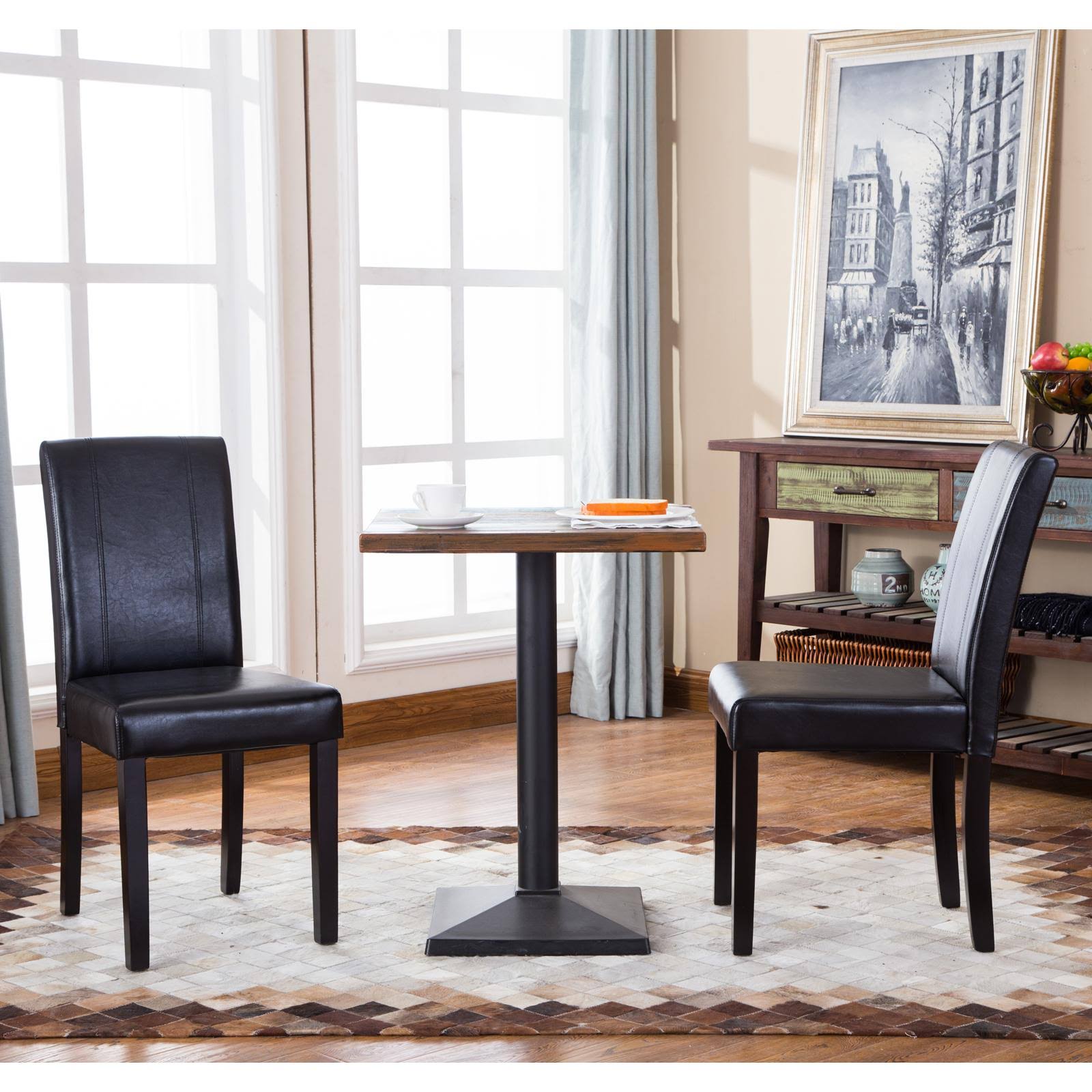 Roundhill Furniture Urban Style Solid Wood Leatherette Padded Parson Chair Black Set of 2