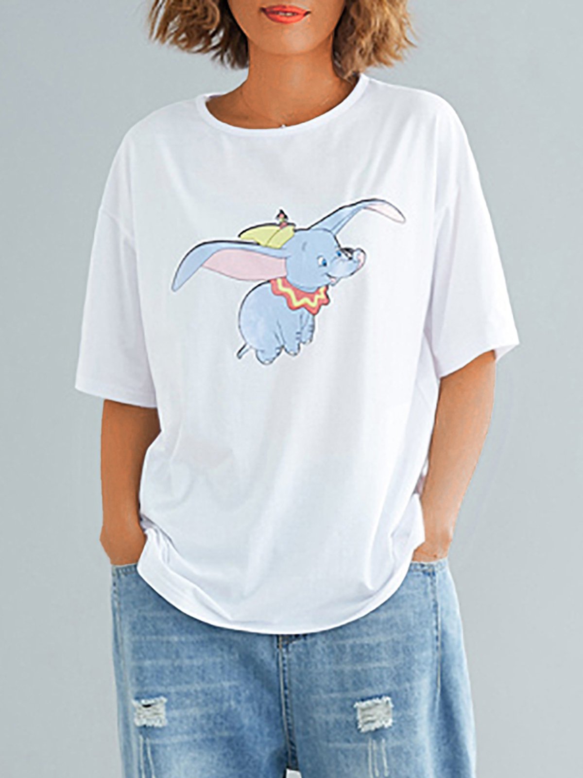 Plus Size Harajuku Style  Women  Floral  Cotton Casual Tops