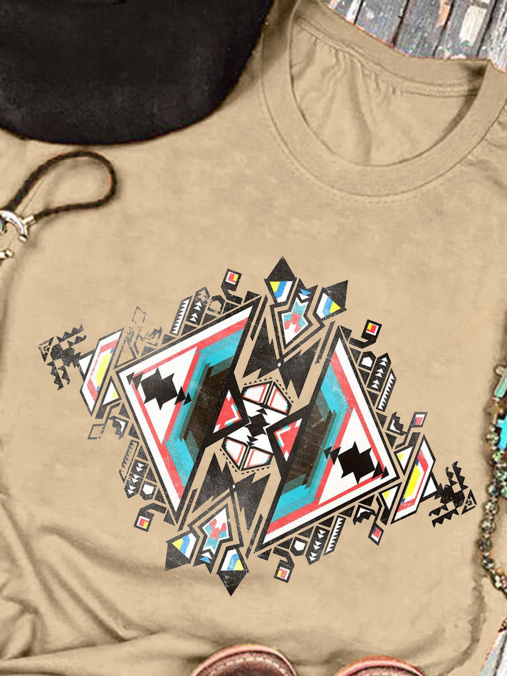 Apricot Printed Crew Neck Vintage Shift Shirts & Tops