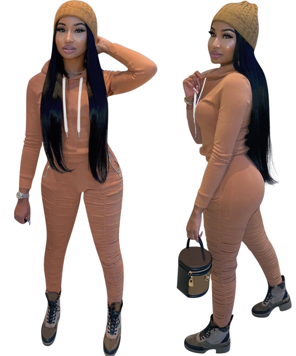 Casual Plain Two Piece Hoodie Stacked Tracksuit