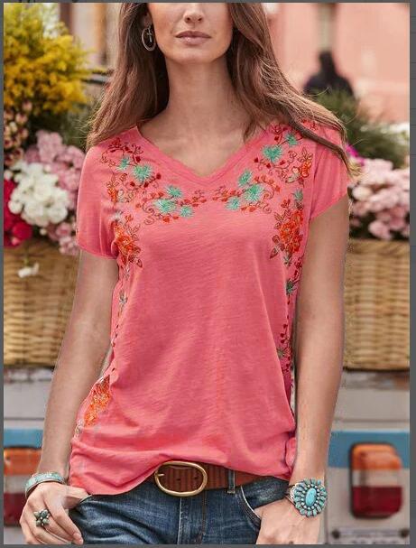 Cotton-Blend Short Sleeve Printed Shirts & Tops