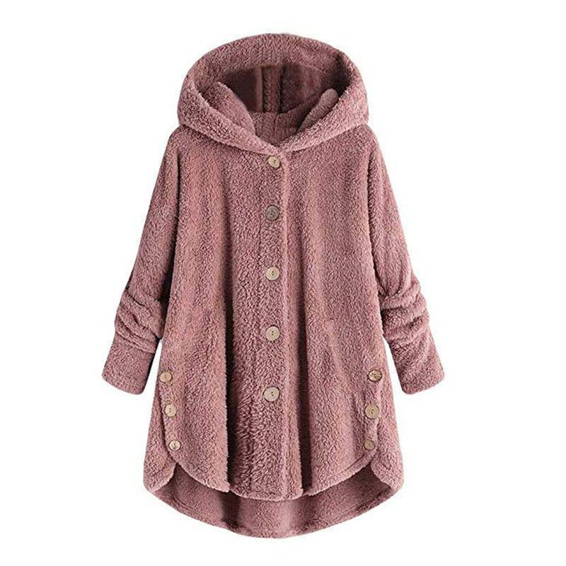 Fashion Irregular Button Pure Colour Plush Coat