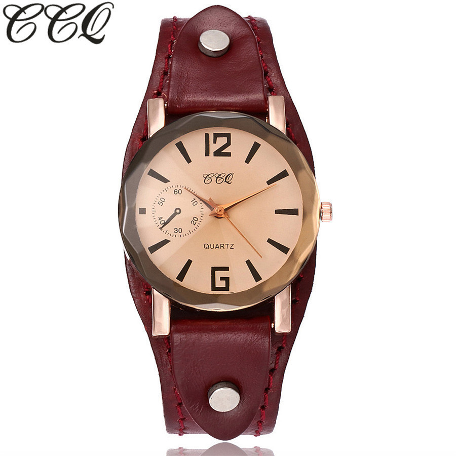 CCQ Brand Unisex Vintage Cow Leather Simple Bracelet Watch Casual Women Men Leather Quartz Wristwatches Clock Relogio Masculino