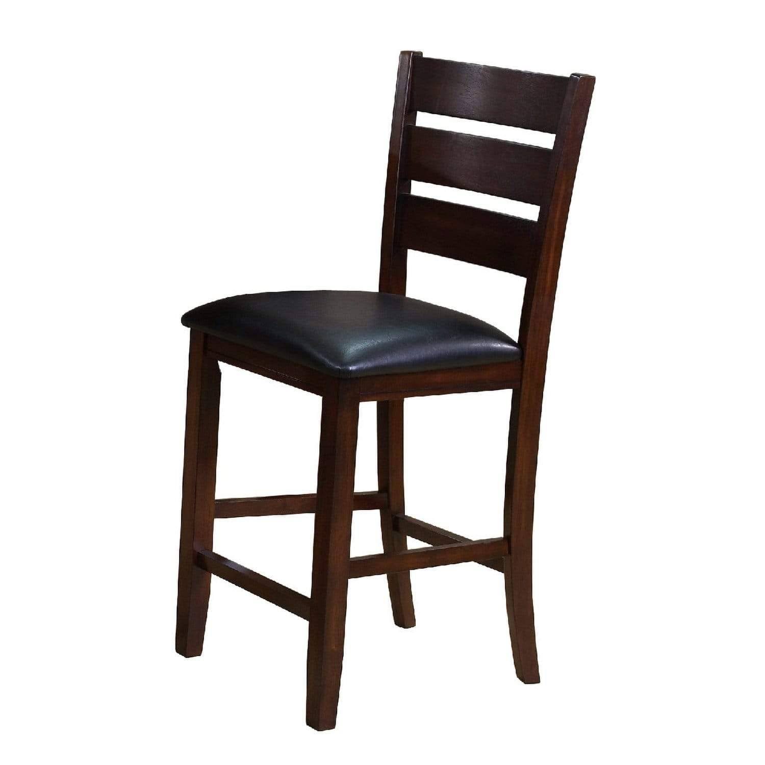 Leatherette Wooden Counter Chair with Ladder BACK, Set of 2, Brown