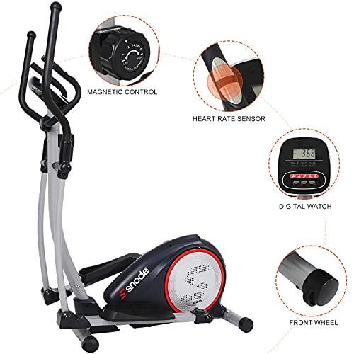 SNODE E20 Elliptical Exercise Machine, Cross Trainer Fitness Equipment with Hyper-Quiet Magnetic Driving System- Black