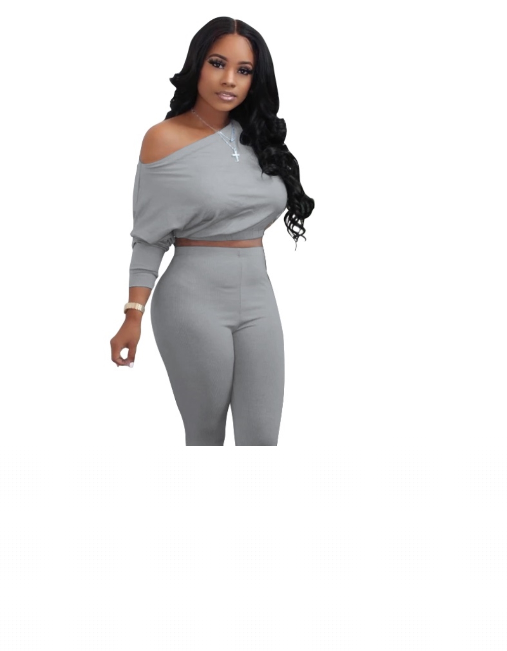 Fall Plain Crop Top and High Waist Legging Set