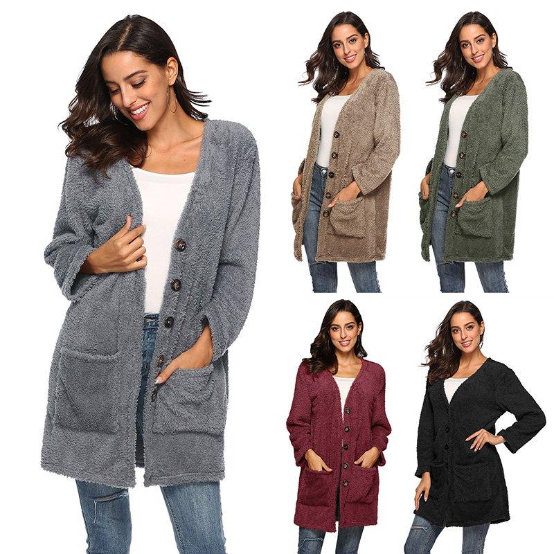 Solid Long Sleeve V Neck Shift Cardigan