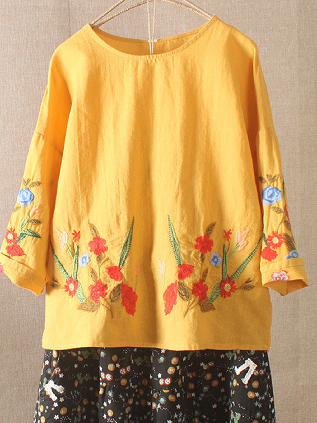 Cotton-Blend Half Sleeve Sweet Shirts & Tops