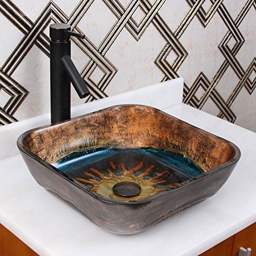 Glass Bathroom Vessel Sink & Oil Rubbed Bronze Finish Faucet Combo