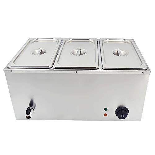Commercial Food Warmer,3-Pan Electric Bain Marie,110V Stainless Steel