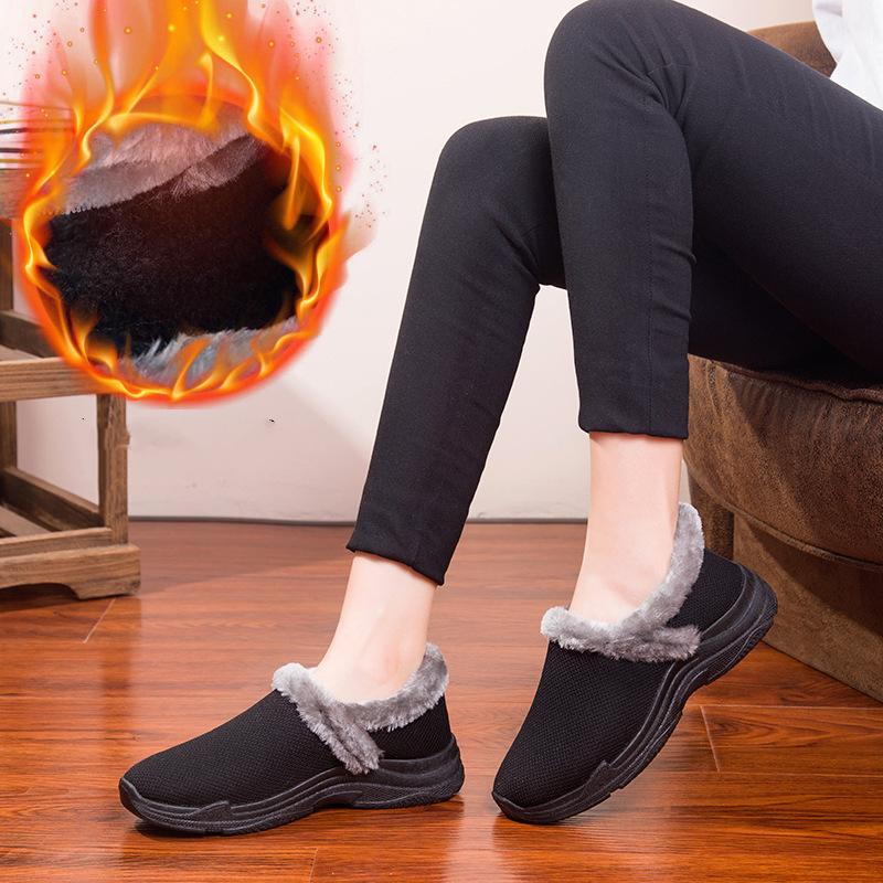 Women Athletic Thicken Mesh Fabric Slip on Boots Winter Warm Snow Booties