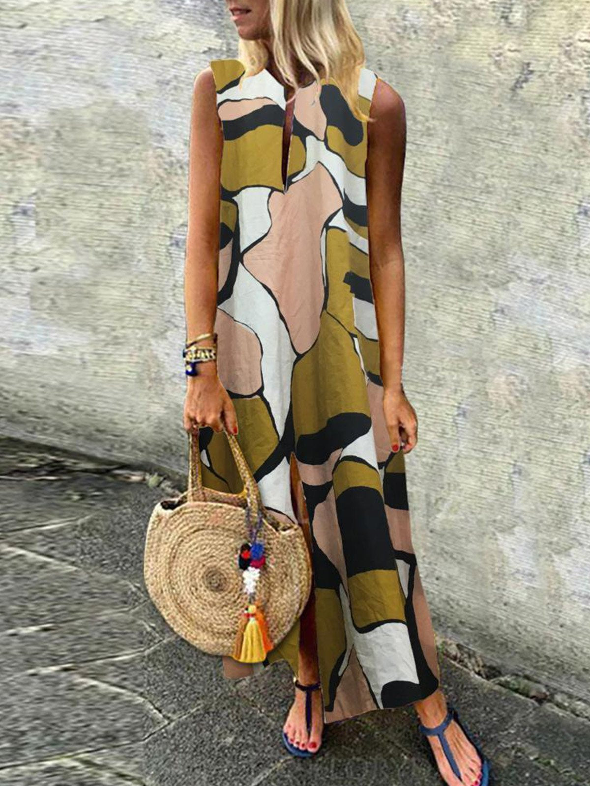 Green Columpio/de Oscilación V Neck Sleeveless Cutout Maxi Dress