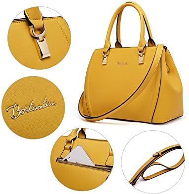 BOSTANTEN Women Leather Handbag Designer Top Handle Satchel Shoulder Bag, Black