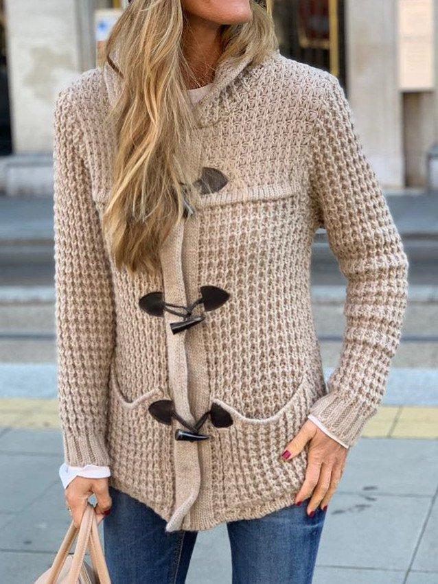 Casual Solid Cotton-Blend Outerwear