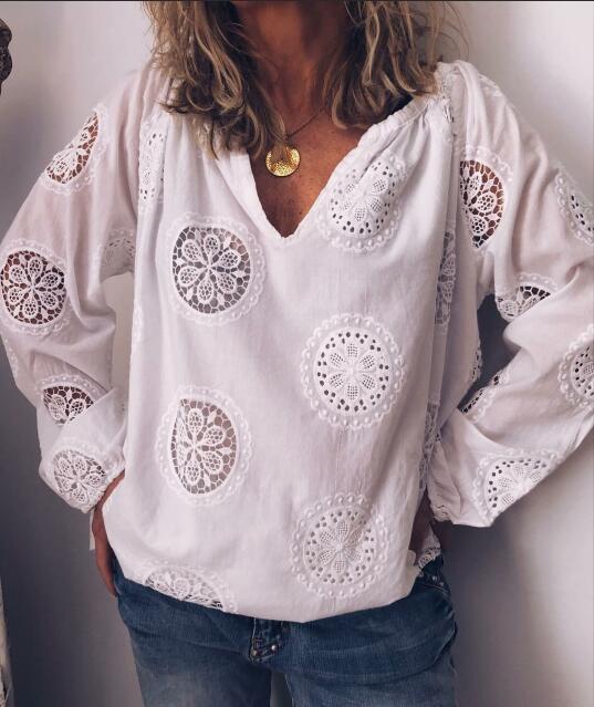 White Chiffon Long Sleeve Shirts & Tops