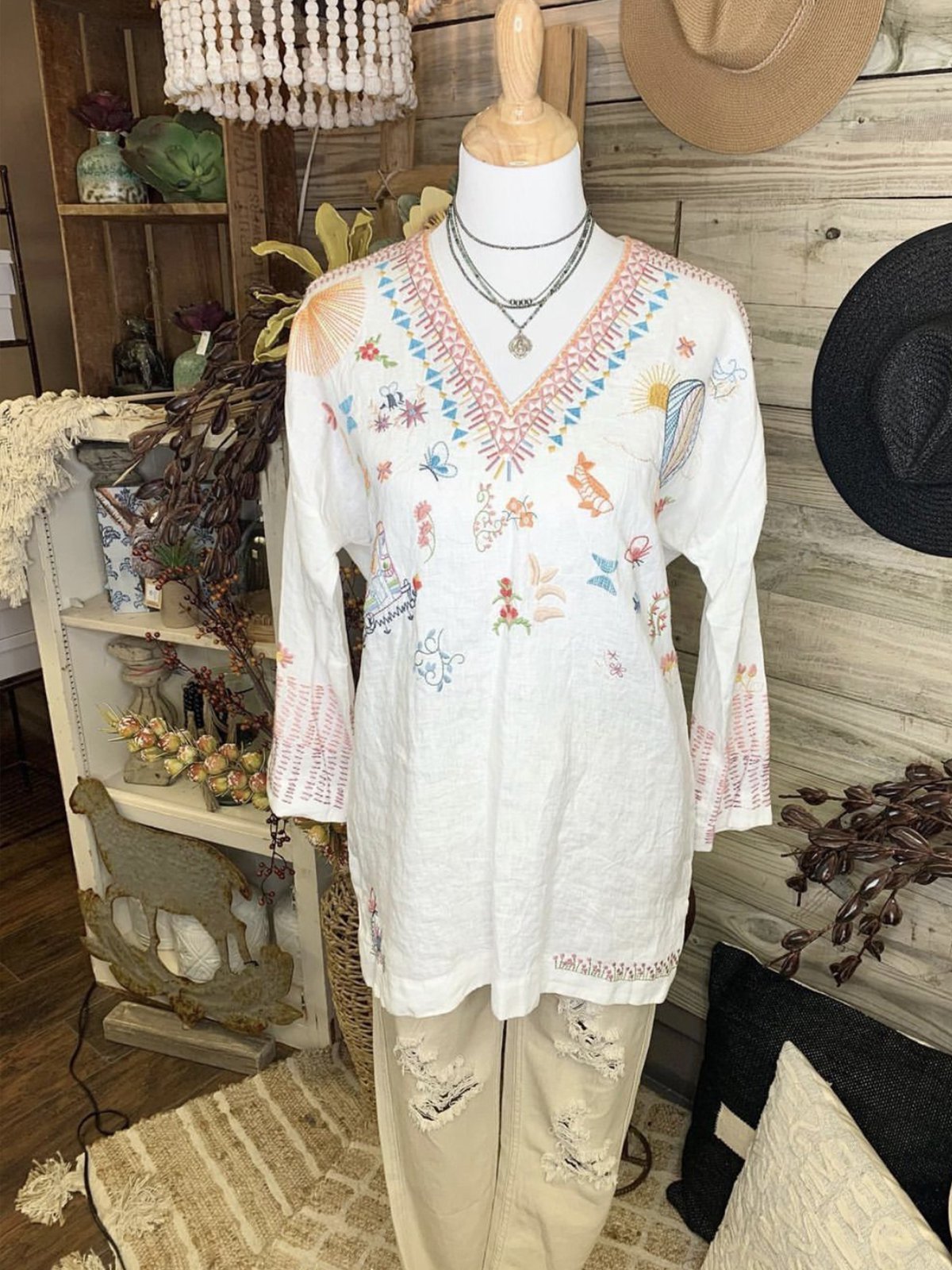 Boho Long Sleeve Vintage Butterfly Floral-Print Shirts & Tops
