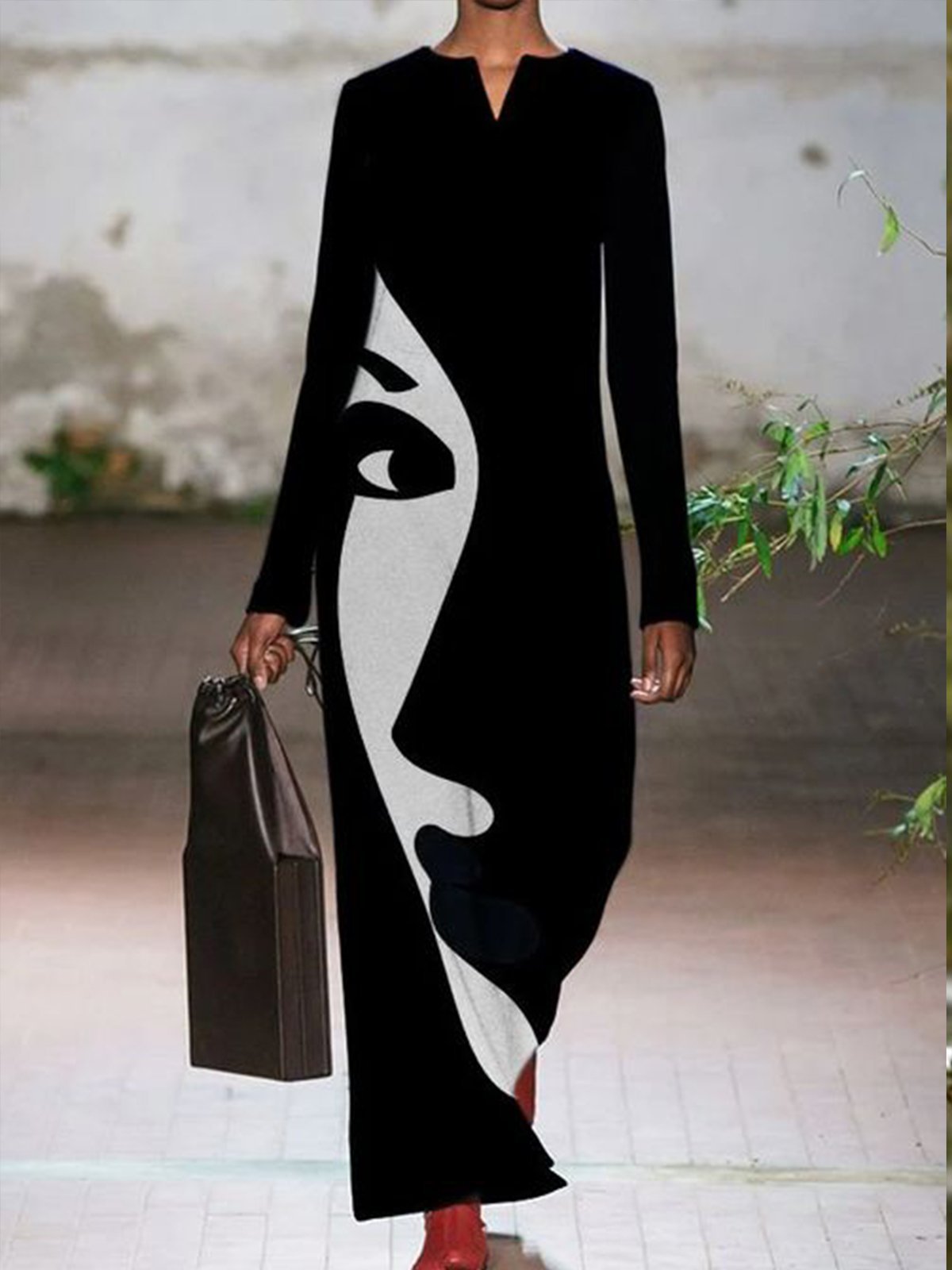 Printed Casual Long Sleeve Cotton-Blend Dresses