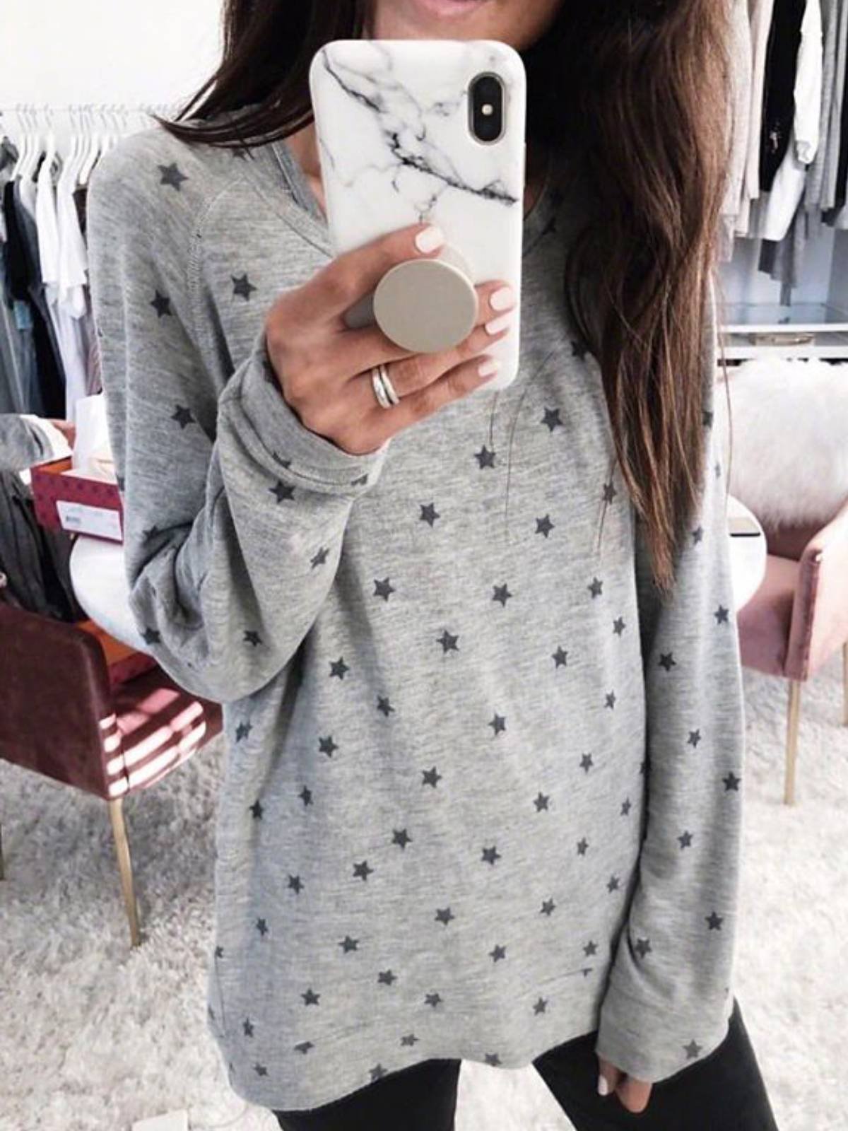 Crew Neck Long Sleeve Polka Dots Shirts & Tops