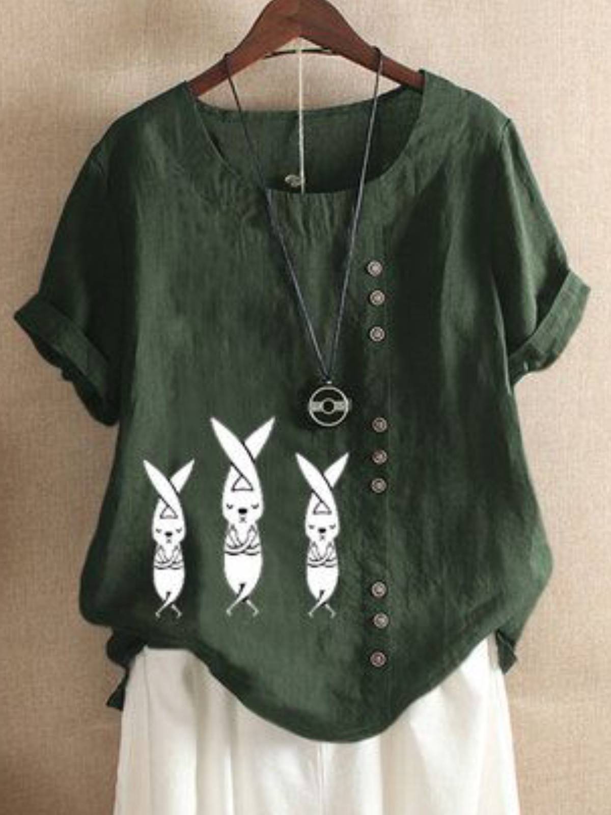 Green Casual Buttoned Shirts & Tops