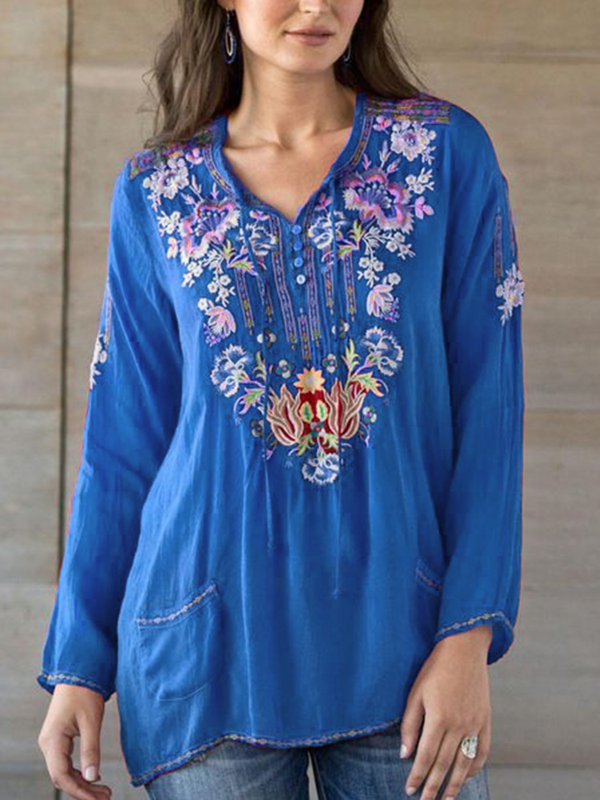Elegant V Neck Printed Long Sleeve Shirts & Tops