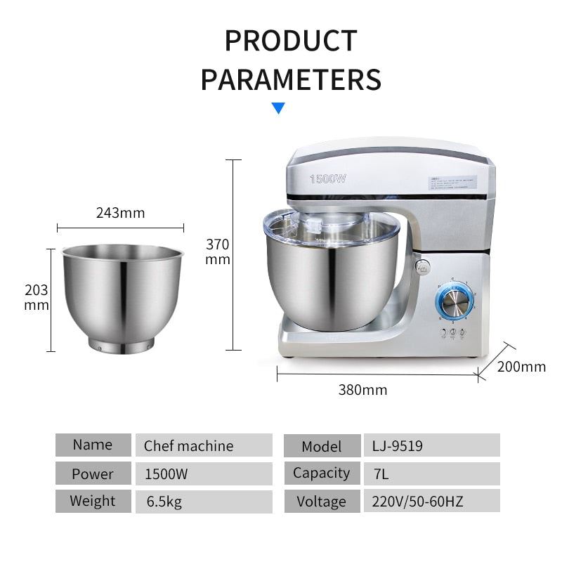 1500W Stand Mixer Professional Kitchen Aid Food Blender Cream Whisk Cake Dough Mixers